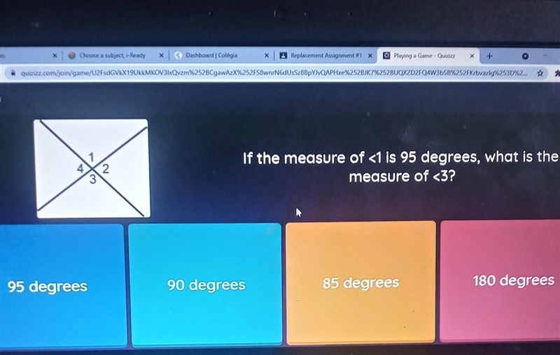 If the measure of <1 is 95 degrees what is the measure of <3.​-example-1