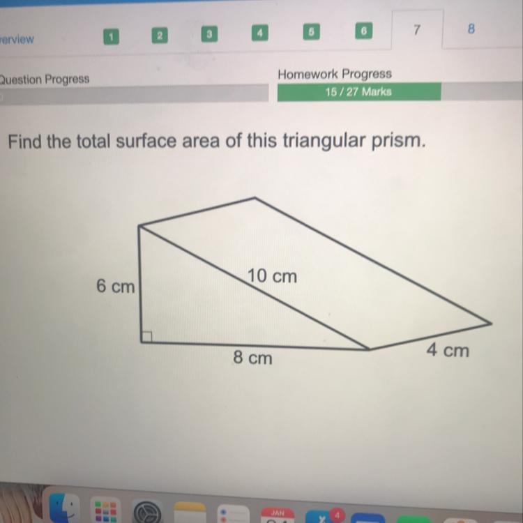 Total surface area of tringular prism 10 cm 6 cm 4 cm 8 cm-example-1