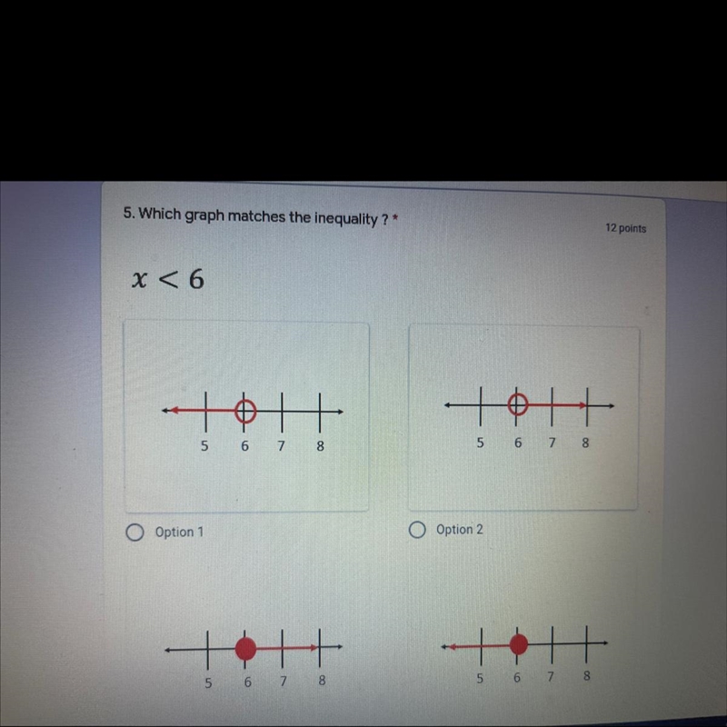 5. Which geh metches the inegality?" x < 6-example-1