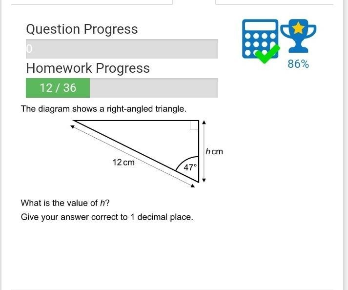 this diagram shows a right angled triange what is the value of h correct your answer-example-1