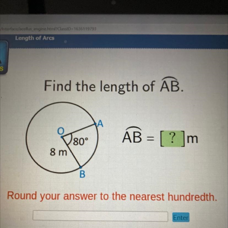 Find the length of AB 80° arc-example-1