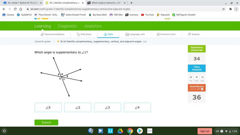 Which angle is supplementary to ∠1?-example-1