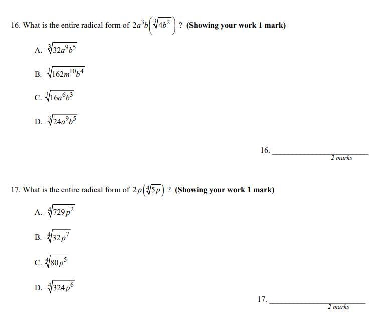 PLS HEL P ASAP NOT THAT HARD!! CONVERT TO ENTIRE RADICAL FORM-example-1