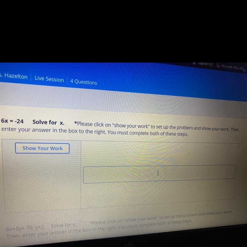 6x = -24 Solve for x. *Please click on "show your work" to set up the problem-example-1