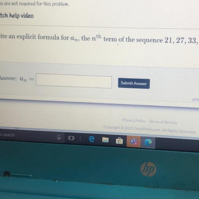 Write an explicit formula for an, the nth term of the sequence 21, 27, 33, ....-example-1