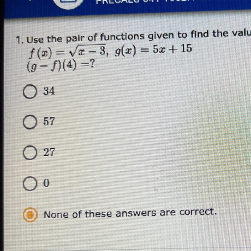 1. Use the pair of functions given to find the value of each of the following combination-example-1