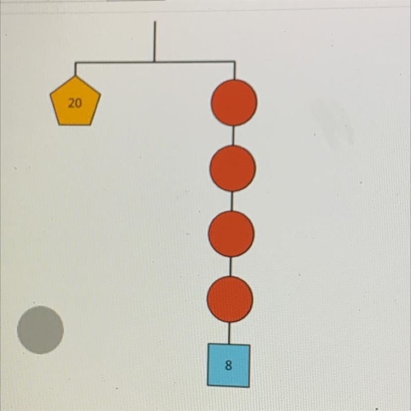 This hanger is in balance. There are two labeled weights of 8 grams and 20 grams. The-example-1