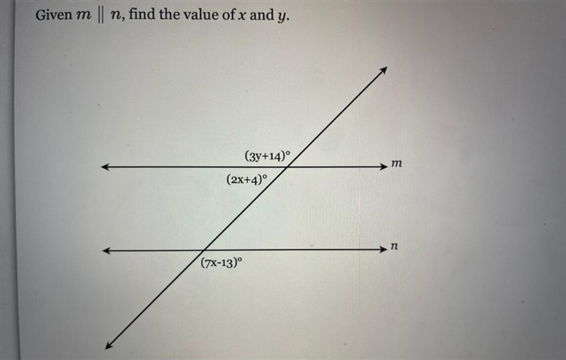 Give m || n, find the value of x and y-example-1