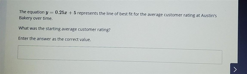 Please help.... The equation y Bakery over time. 0.25% + 5 represents the line of-example-1