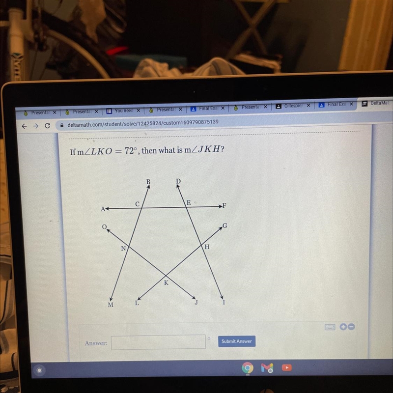 If mZLKO = 72°, then what is mZJKH? B C E A ►F H Η M-example-1