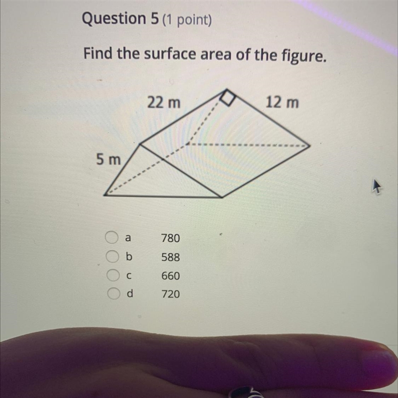 Find the surface area of the figure. 22 m 12 m 5 m-example-1