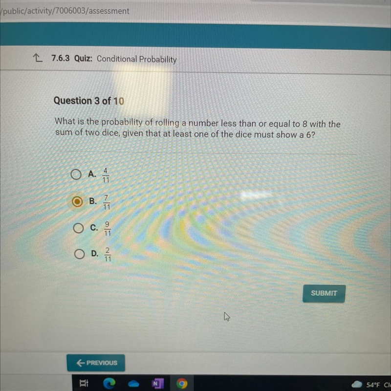 What is the probability of rolling a number less than or equal to eight with the sum-example-1