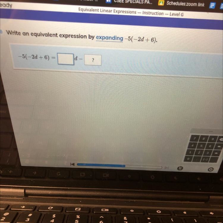 Write an equivalent expression by expanding -5(–2d + 6).-example-1