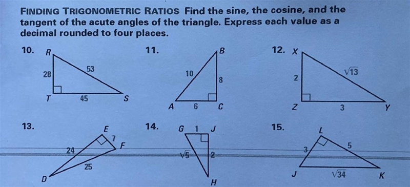 Finding trigonometric ratios: ( ONLY QUESTIONS 10, 12 and 14)-example-1