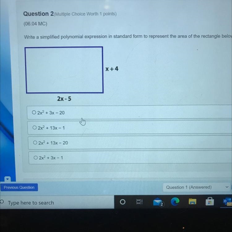 Write a simplified polynomial expression in standard form to represent the area of-example-1