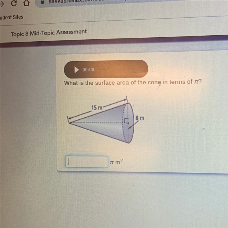 What is the surface area of the cone in terms of r? 15 m 8 m I m2 PLEASE HELP MEEE-example-1