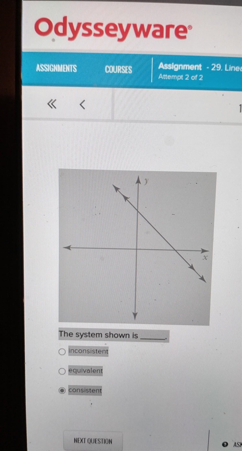 The system shown is blank. a.) inconsistent b.) equivalent c.) ​consistent​-example-1