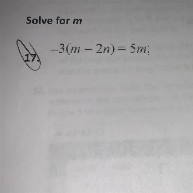 Solve for (M): -31m-20)=5m-example-1