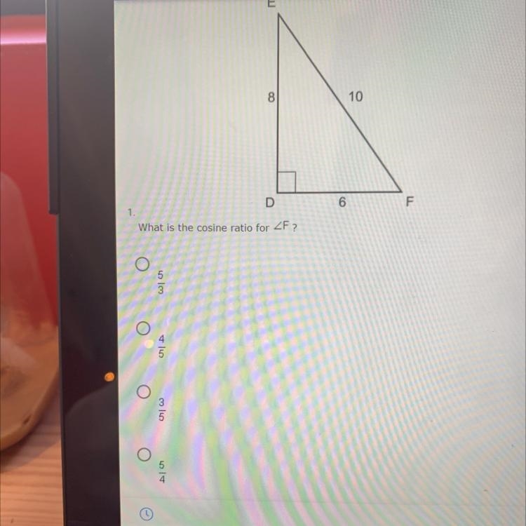 10 D 6 F What is the cosine ratio for ZF ? chi O 4-example-1