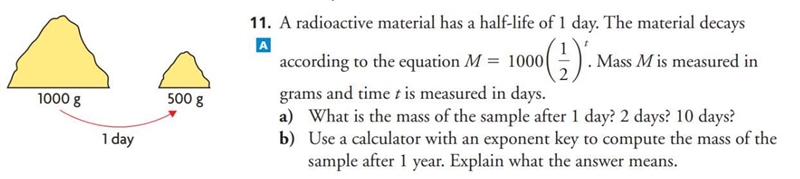 A radioactive material has a half-life of 1 day. The material decays according to-example-1