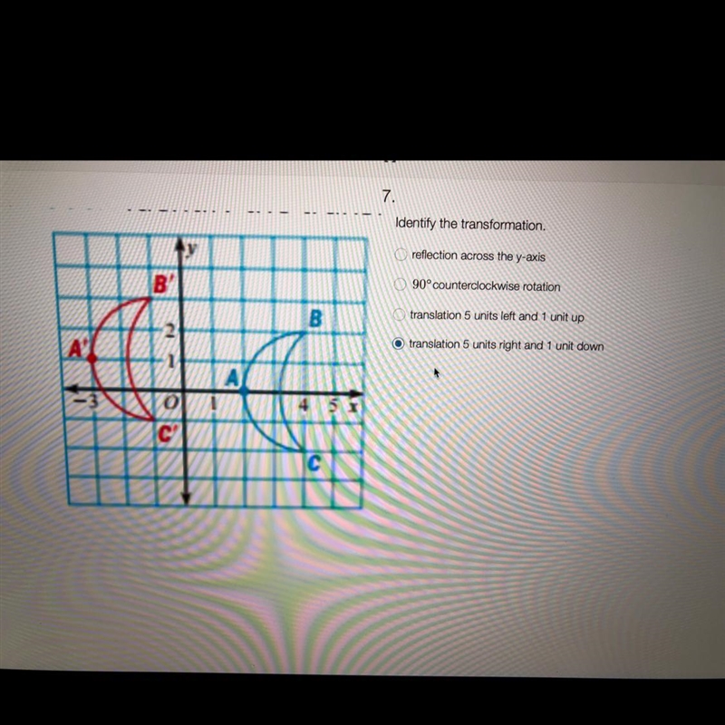 Identify the transformation A-Reflection across the y-axis B-90 counterclockwise rotation-example-1