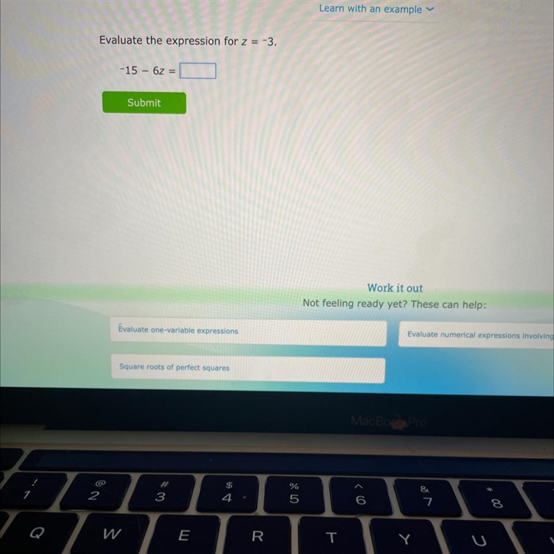 Evaluate the expression for z = -3 -15 -6z = ?-example-1