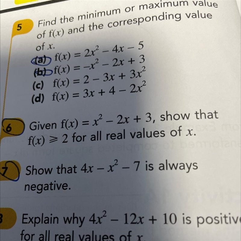 Show that 4x - x? – 7 is always negative. Help-example-1