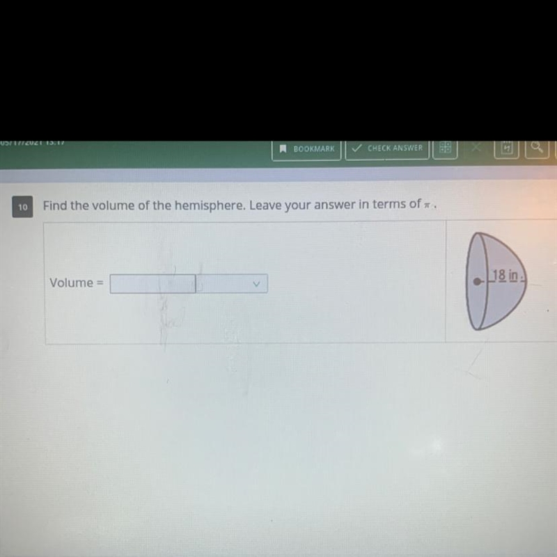 Find the volume of the hemisphere.-example-1