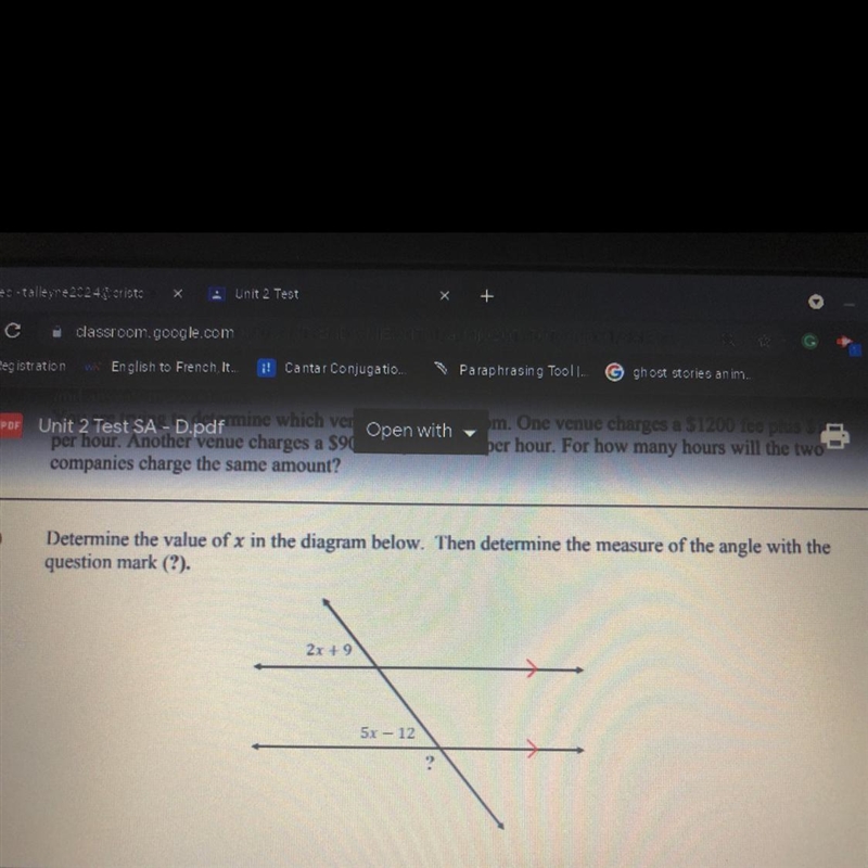 Determine the value of X in the diagram below.-example-1