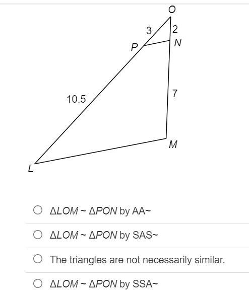 Determine whether the two triangles are similar.-example-1