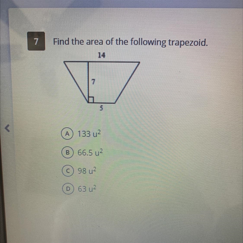 Find the area of the following trapezoid. 14 7 5-example-1