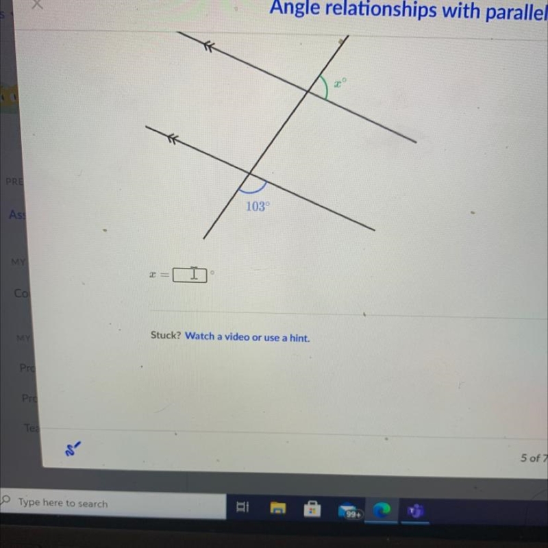 Angle relationships with parallel lines-example-1