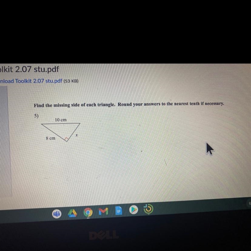 Find the missing side of each triangle. Round your answers to the nearest tenth if-example-1