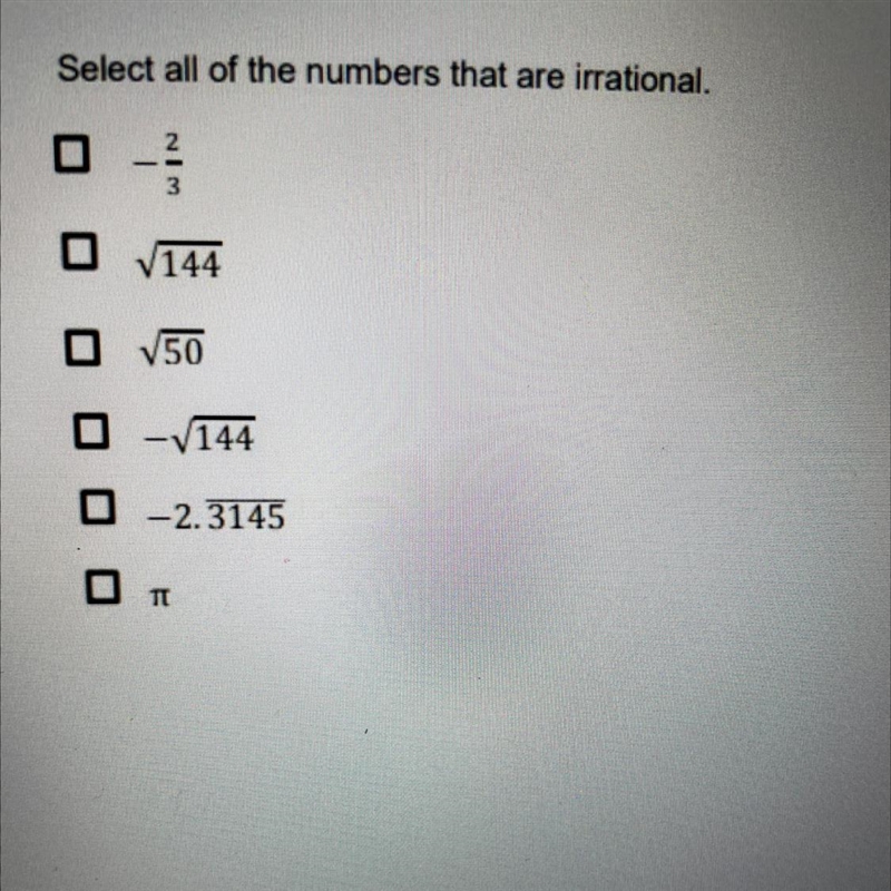 Select all of the numbers that are irrational.-example-1