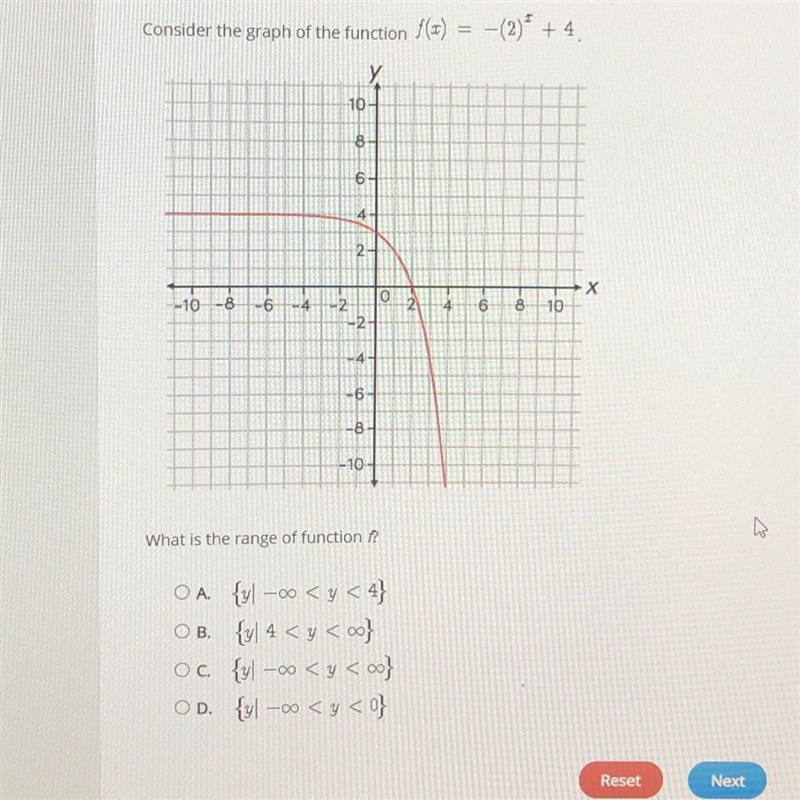 What is the range of function f in the function f(x)= -(2)^x + 4-example-1