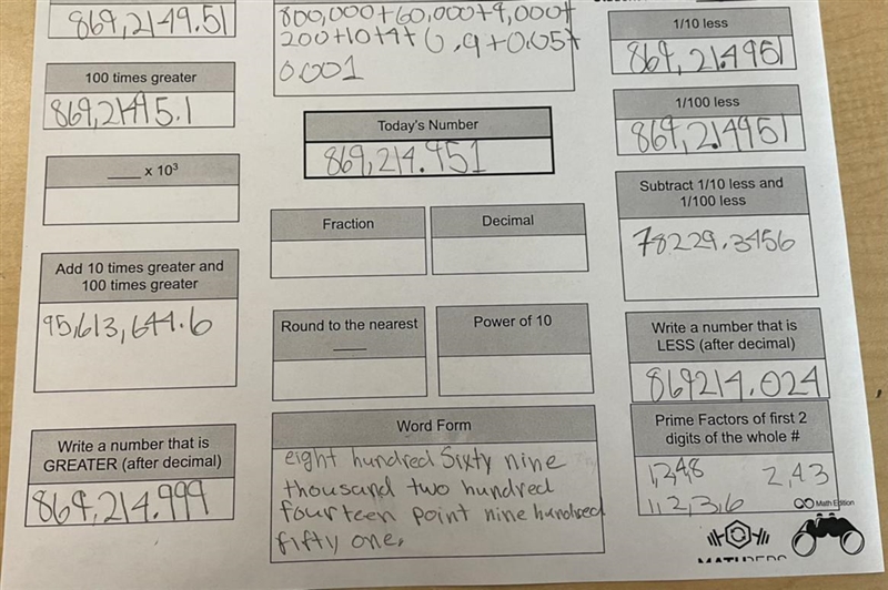 The number is 869214.951 , i need the answers for fractions and decimals and power-example-1