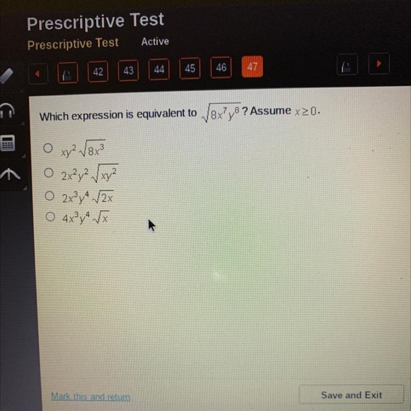 Which expression is equivalent to V8x7y8 ?-example-1