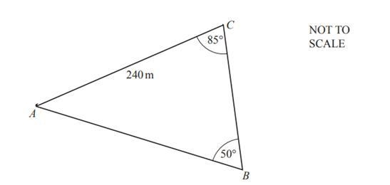 The diagram shows a field ABC. AC = 240 m Use the sine rule to calculate AB.-example-1