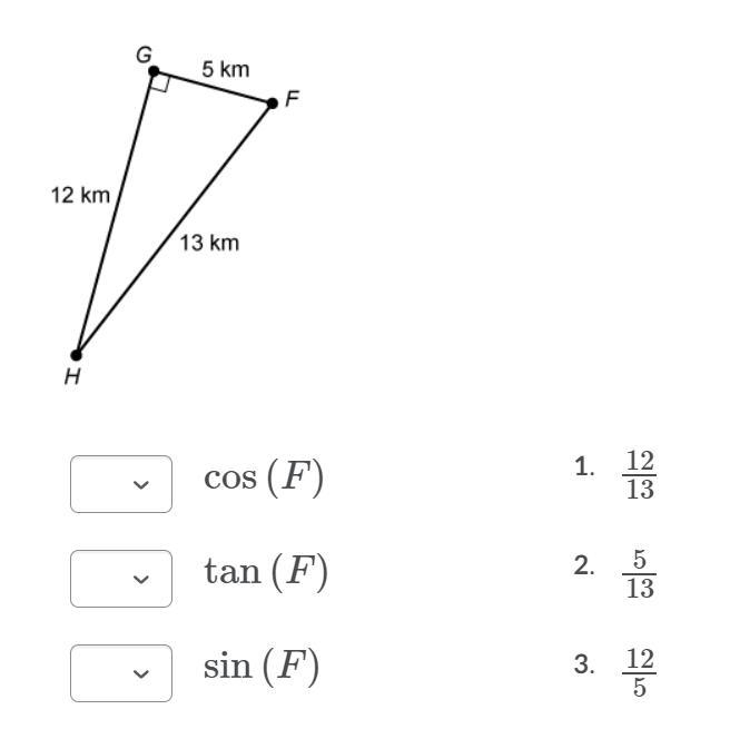 1) Provide the sine, cosine, and tangent of ∠F 2) Provide the sine, cosine, and tangent-example-1