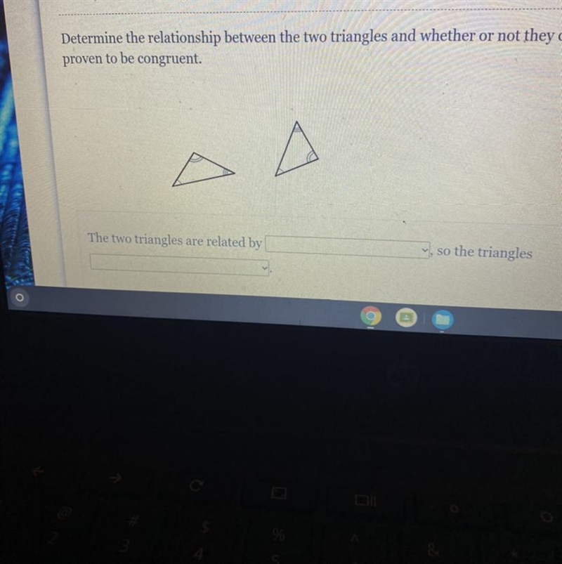 Determine the relationship between the two triangles and whether or not they can be-example-1