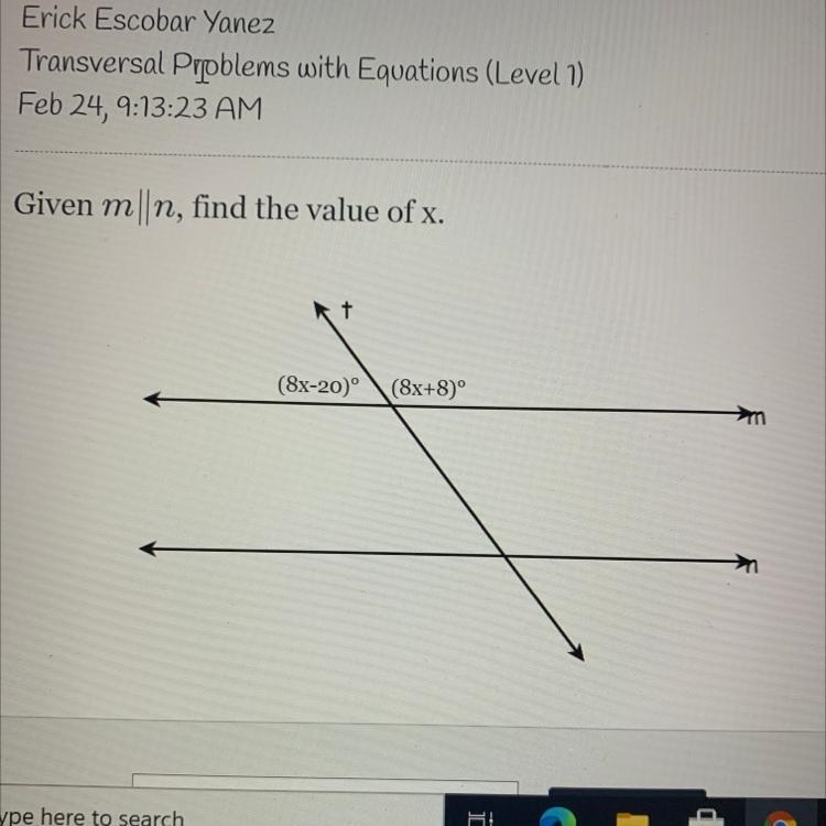 Given m||n, Find the value of x. Need help.-example-1