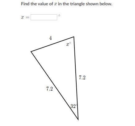 Find the value of x in the triangle shown below.-example-1