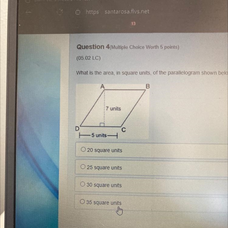 PLS HELP What is the area, in square of the parallelogram below?-example-1