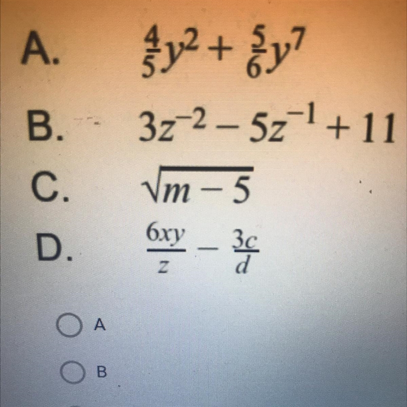 Which of the following is a polynomial?-example-1