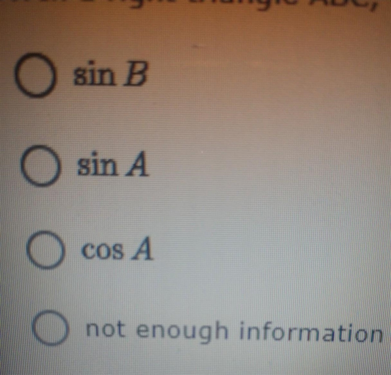 In a right triangle ABC, C is the right angle. What does Cos B equal​-example-1