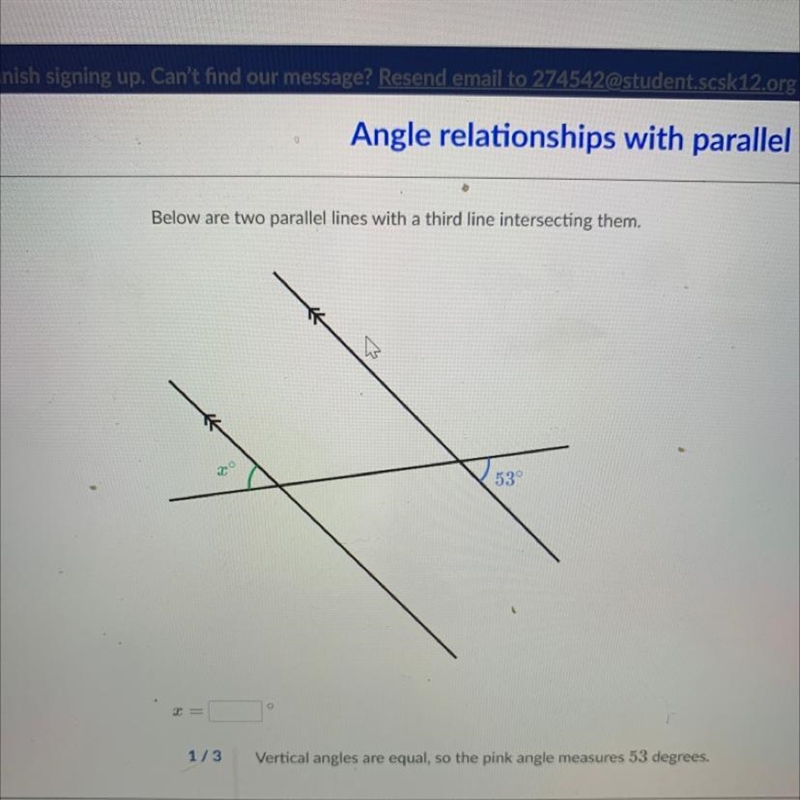 Angle relationships with parallel lines-example-1