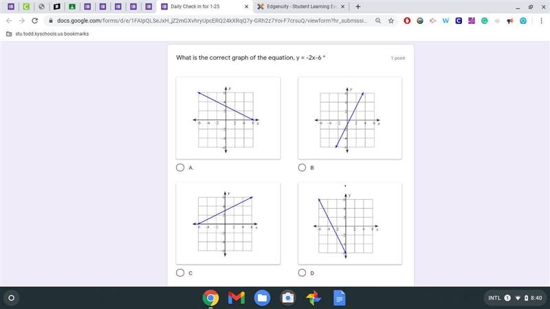 HELP PLS!!! What is the correct graph of the equation, y = -2x - 6-example-1