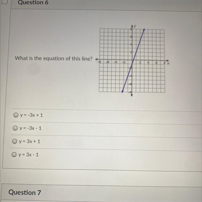 What is the equation of this line? A. y = -3x + 1 B. y = -3x - 1 C. y = 3x + 1 D. y-example-1