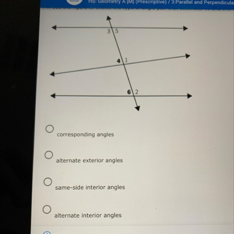 Use the figure to decide the type of angle pair that describes 6 and 4-example-1