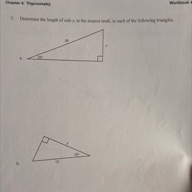 determine the length of side y, to the nearest tenth, in each of the following triangles-example-1